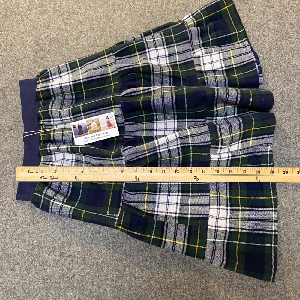 Girls Flannel Mom and Pop's Kids Midi Skirt 5 Green Plaid Heavyweight Tiered